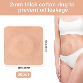 60uds Paquete de Aceite de Ricino para el Ombligo, 6cm Autoadhesivas Antifugas Parches de Aceite de Ricino Muy Absorbentes Orgánicas de Tela Hilada Castor Oil Pack Wrap (Aceite No Incluido)