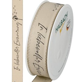 Halbach Seidenbänder Mourning Pile | 25 mm x 18 m | Elegant Mourning Ribbon for Memorial Events and for Packing Funeral Gifts | Colour: Linen/Black
