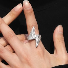 Mnyixsi Fashion Cuban Link Chain Ring Men Iced Out Ring Gold Plated Bling Pinky Ring Iced Out Premium Diamond CZ Lightning Cuban Link Punky Rappers Ring for Men Engagement Hip Hop Jewelry Size 7