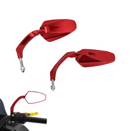 POWER JAMES Red 4.0 inch Germetry CNC-Cut Motorcycle Handlebar Rear Mirrors Compatible with Harley Davidson, Geometry Design (Red)