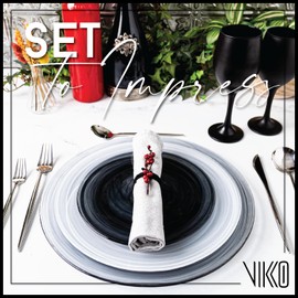 Vikko Lunch Plates Set of 6, Black Alabaster, 8.5" Marbelized Swirl Design, Elegant Glass Entree, Dishwasher Safe