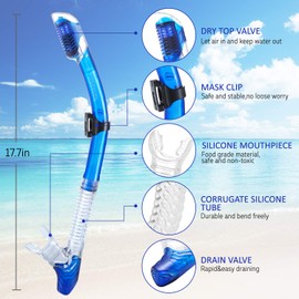 Supertrip Dry Snorkel-Diving Snorkel For Scuba Diving Freediving Snorkeling With Top Dry Valve And Comfortable Mouthpiece Snorkel Tube For Adults(blue)