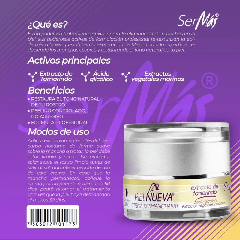 Ser Más Crema Facial Desmanchante con Ácido Glicólico 30mL Sin