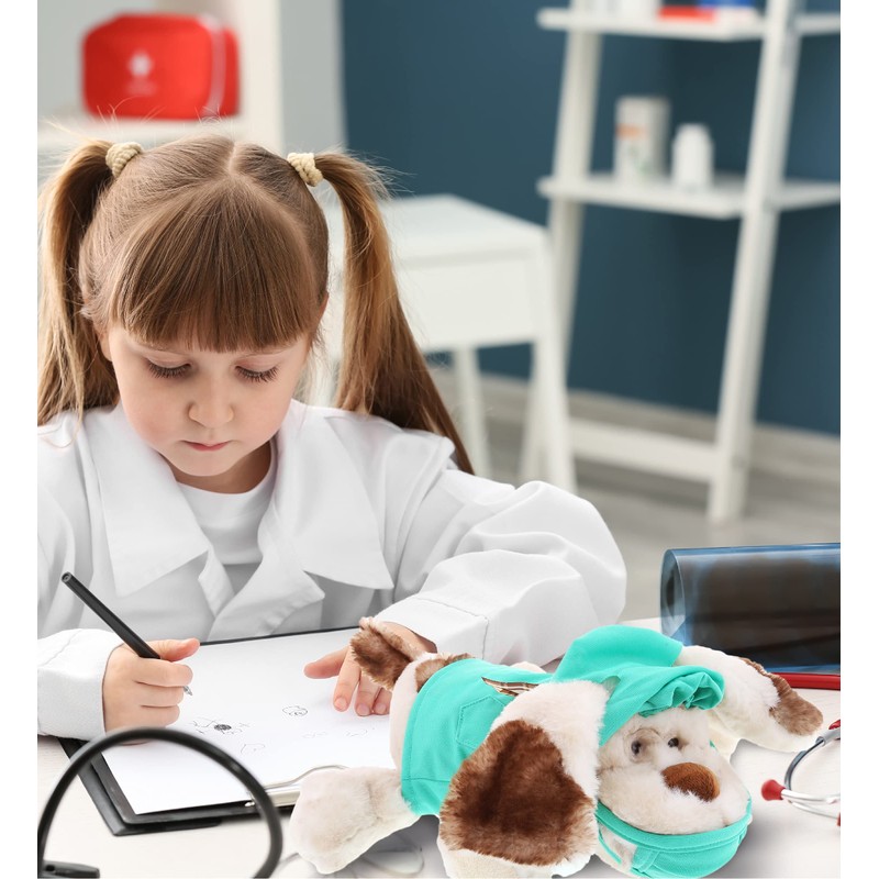 DolliBu Lying Dog Doctor Plush Toy - Super Soft Lying