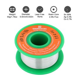 E ENERSYSTEC Solder Wire No Lead Rosin Core Flux 0.8mm Electric Solder Fine Sn99 Ag0.3 Cu0.7 Flow 0.032in 0.11lb for Electronics Soldering Unlead 50g