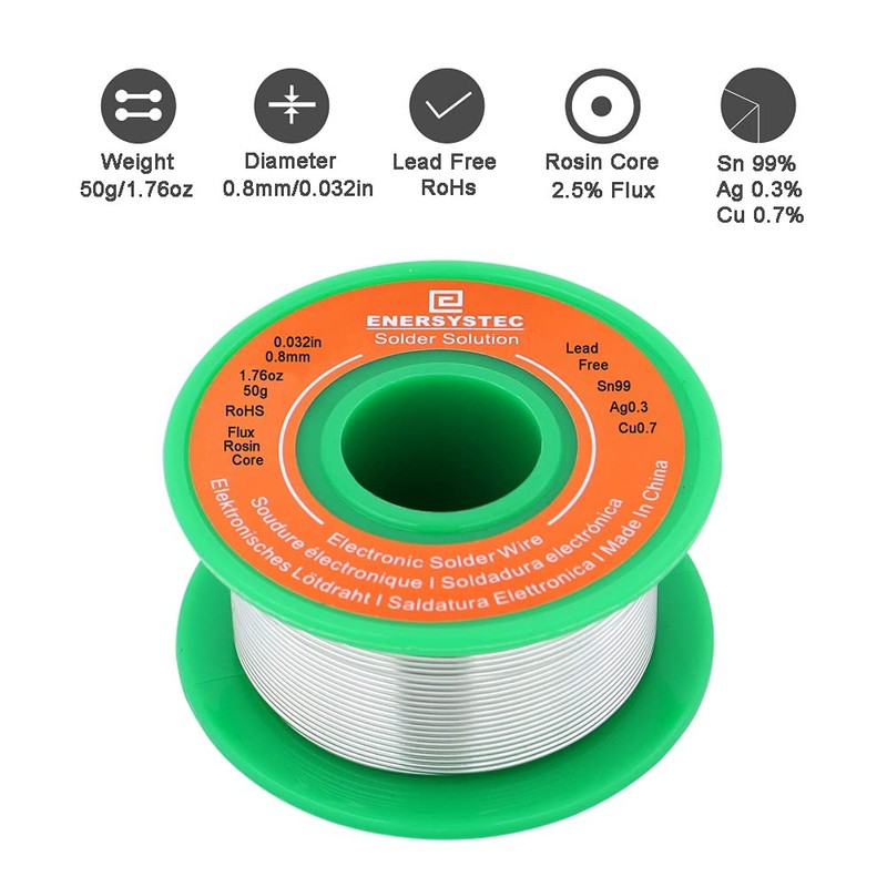 E ENERSYSTEC Solder Wire No Lead Rosin Core Flux 0.8mm