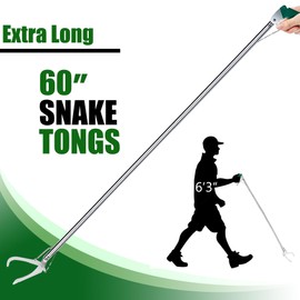IC ICLOVER 60" Professional Snake Tongs, Extra Long Repitle Grabber Heavy Duty Rattle Snake Catcher Wide Jaw Handling Tool with Auto Lock, Non-Slip Grip Handle for Snake Moving Catching Transport