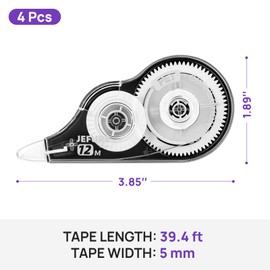 JEFURE 4 Pcs Correction Tape, 39.37 Ft White Wrong Out Tear-Resistant Bulk, Instant Corrections Easy to Use Applicator for School, Office, Note Taking, Journal (Tape Width 0.2 in，Clear)