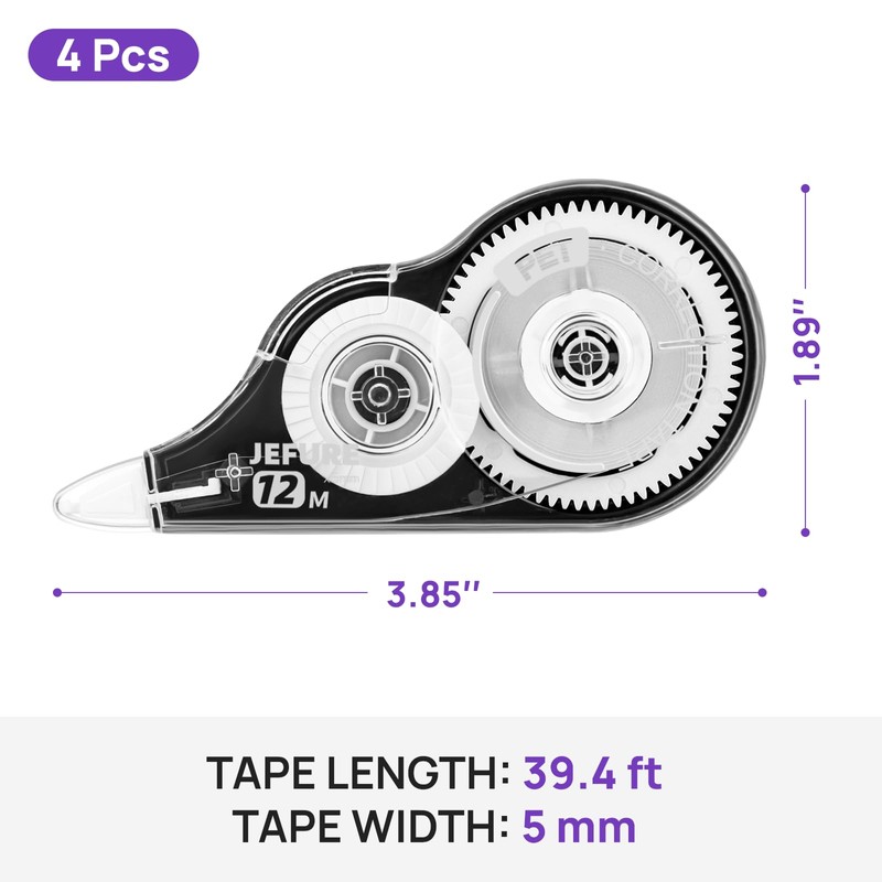JEFURE 4 Pcs Correction Tape, 39.37 Ft White Wrong Out