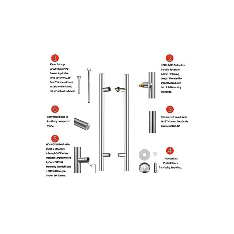 HONGYUN 48" Pull Door Handles Brushed Nickel,1200mm Solid 304 Stainless