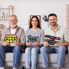Beeveer 24 Pcs Christian Party Photo Booth Props Kit Religious Board Signs Bulk God Bless Cross Sign for Church Events Faith Celebrations Spiritual Party Photo Props
