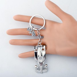 Zuo Bao 3D F1 Race Car Keychain with Racing Flag Charm Earrings - Car Racing Gift for Car Enthusiasts, Unisex-Adults, White