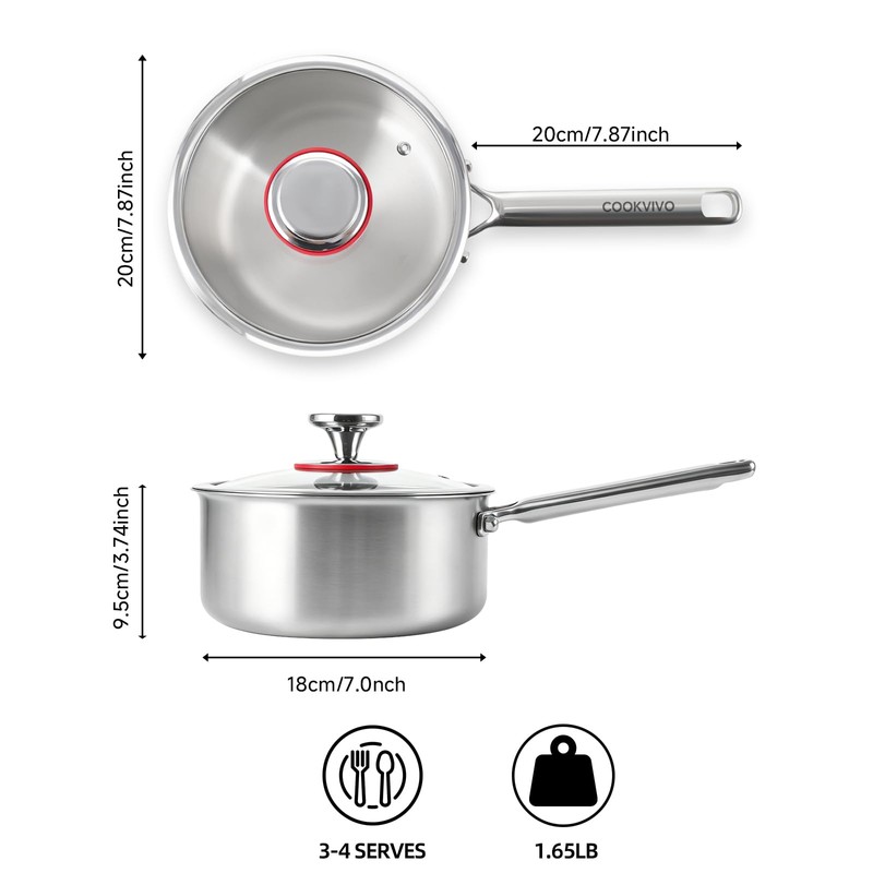 Pure Titanium Pot,2.5qt Saucepan with Lid, Stay-Cool Handle