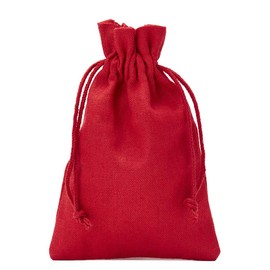 5 Cotton Bags, Certified, Fabric Bag, Size 30 x 20 cm with Cotton Cord, Gift Bag, Santa Bag, Christmas Packaging (Red)