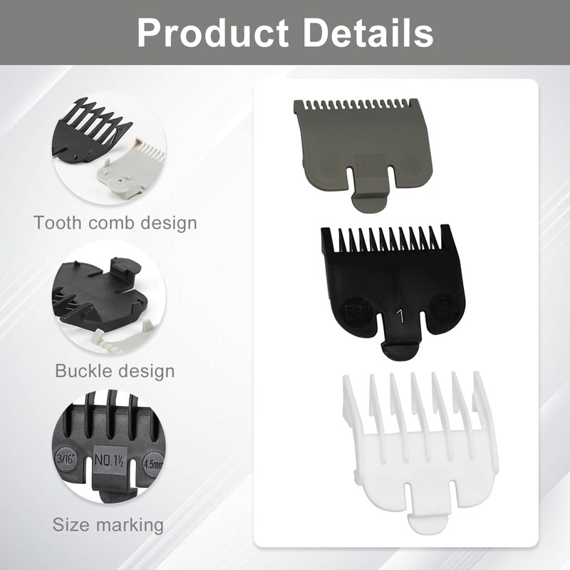 3 Pcs Hair Clipper Guides, Precision Attachment Comb，1.5mm, 3mm, 4.5mm，Universal