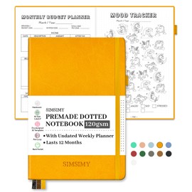 SIMSIMY Premade Bullet Dotted Journal Notebook, Pre-made Dot Grid Journaling with Undated Weekly & Monthly Planner, Various Trackers, Lasts 1 Year, A5