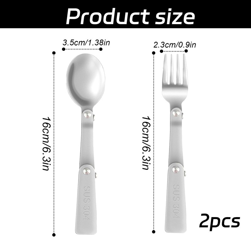 2 Pcs Folding Spoon and Fork,304 Stainless Steel Spork Portable