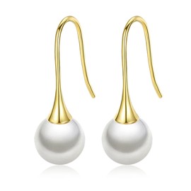 JAXXEL White Pearl Earrings for Women,Trumpet Pearl Drop Earrings 18K Gold Plated Hypoallergenic Earrings Pearl Drop Earrings Fine Jewelry for Women Size 10MM