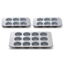 Caraway Nonstick Ceramic Muffin Pan Set - 2x 6 Cup & 1x 12 Cup – Non-Toxic, PTFE & PFOA Free – Aluminized Steel Core – For Baking Cupcakes, Muffins & More - Black