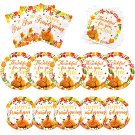 HAKOTI Friendsgiving Party Decorations Tableware, 60Pcs Thankful for You B Decorations includes Friendsgiving Plates and Napkins, Funny Friendsgiving Decorations for Thanksgiving Friendsgiving
