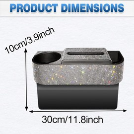 Organizador multifuncional para asiento de coche, caja de almacenamiento multifunción con soporte para vasos, caja de almacenamiento lateral de consola automática, diamantes de imitación
