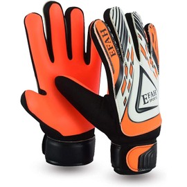 EFAH SPORTS Goalkeeper Gloves for Children Boys Girls Football Gloves with Protection Super Grip Palms (Size 2 Suitable for 4 to 5 Year Old, Black/Orange)