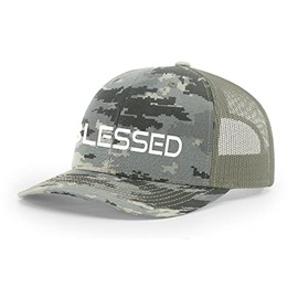 Trenz Shirt Company Men's Christian Blessed Embroidered Mesh Back Trucker Cap, Digi Camo/Light Green