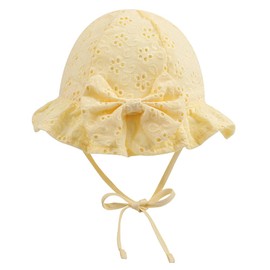 XIAOHAWANG Baby Girl Sun Hat Embroidered Flowers Toddler Bucket Hats Summer Cap for Infant Girls (Yellow, 3-6 Months)