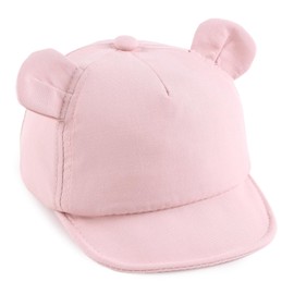 PEECABE Bear Ear Baby Baseball Hat Cotton Infant Toddler Sun Cap 3-18 Months Spring Summer (3-18 Months, Pink)