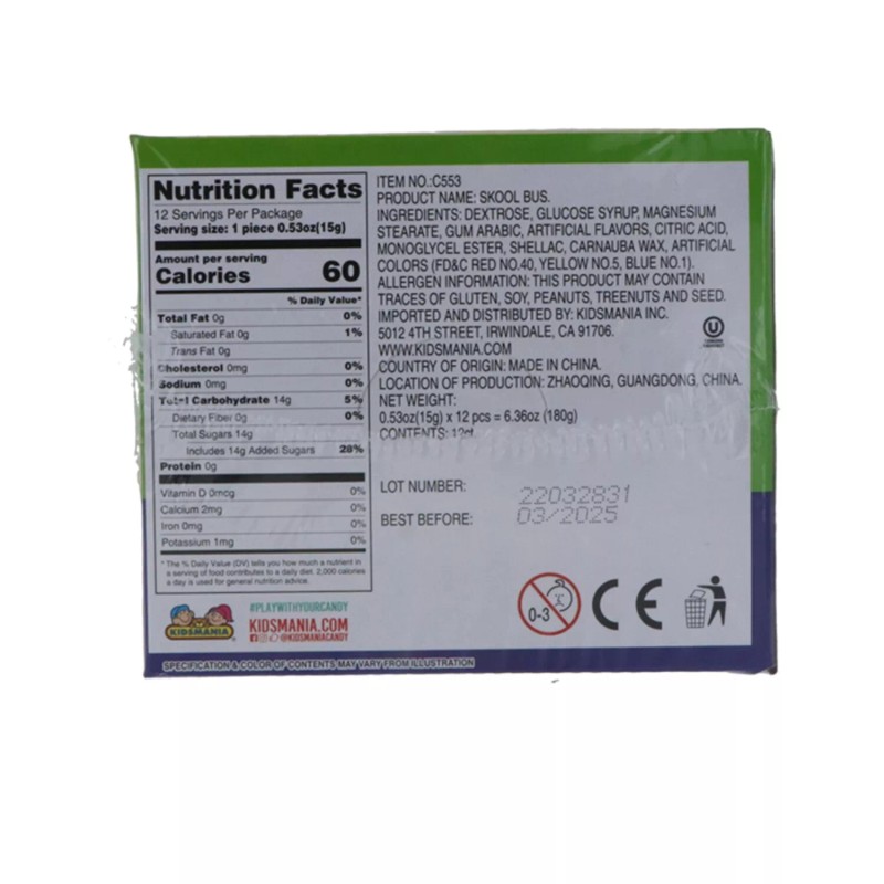 Kidsmania Skool Bus Candy - 12 Count