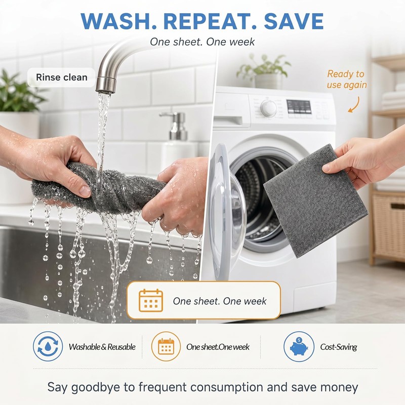Anihet Microfiber Cleaning Cloths Roll, 50 Tear-Away Sheets Lint-Free &