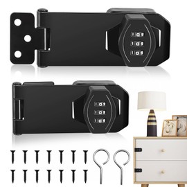 Pack of 2 Security Hasp, Lockable Cabinet Lock with Code, Combination Lock, 3-Digit Door Latch, Rotatable 4 Inch for Small Doors, Cabinets, Garden (Black)