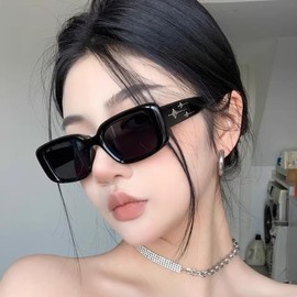 88flix Korea Sunglasses, UV Protection, UV Protection, Square Frame, Vintage Fashion Glass, Small Face, Meteor, Black