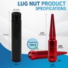 LUJIANI M12X1.5 Red Wheel Spike Lug Nuts, 24 PCS Lug