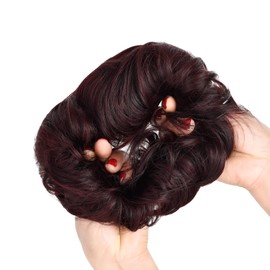 Yamel Messy Bun Hair Pieces for Women Hair Bun Extension Natural Black in Burgundy Updo Curly Messy Bun Scrunchie