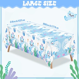 BkeeCten Axolotl Party Table Cover - 3-Pack Blue Cartoon Axolotl Party Table Cover Reptile Animals Waterproof Disposable Plastic Rectangle Tablecloth Birthday Christmas Winter Xmas New Year 86x51 inch