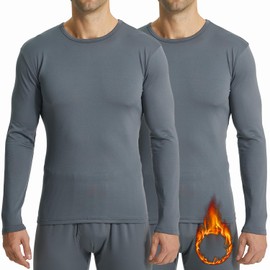 LANBAOSI Men's Crewneck Long Sleeve Thermal Undershirt Base Layer 2 Pack Grey