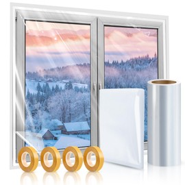 Window Insulation Kit, 63 × 394 Inch and 87 x 110 inch Plastic Window Covering for Winter, Window Insulation Film Window Wrap Insulation Windows Winterizing Kit with Double-Sided Tape