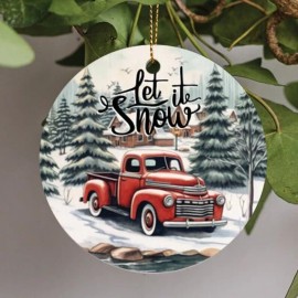 Little Red Christmas Truck, Winter Wonderland, Christmas Farm, Ceramic Ornament