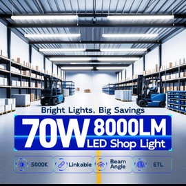hykolity 4FT 70W LED Shop Light Linkable, 8000lm(300w Equivalent), 5000K Utility Shop Lights for Garages, Workshops, Basements, Hanging or FlushMount, with Power Cord and Pull Chain, ETL, 4 Pack