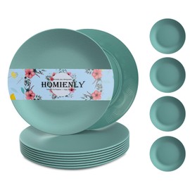 Flat Dinner Plates Set of 8 Alternative for Plastic Plates Microwave and Dishwasher Safe Wheat Straw Plates for Kitchen Unbreakable Kids Plates(Green,9 inch)