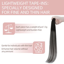 Tape in Hair Extensions Remy Hair Extension Hair Pieces Silky Straight 20 Pcs 30g/Set 16inch (Pack of 20)#1BT1BPGREY Natural Black Ombre Natural Black & Grey