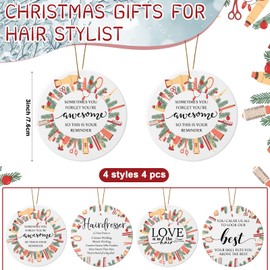 Syhood 4 Pcs Hairdresser Ornaments Christmas Hairstylist Gifts Ceramic Hair Stylist Ornaments for Christmas Tree Hanging Decor Women Hair Salon Xmas Gifts