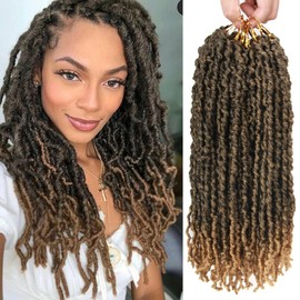 12inch Faux Locs Crochet Hair 10packs/lot Curly Soft Distressed Locs Wavy Crochet Braids Dreadlocks Synthetic Goddess Faux Locs Braiding Hair Extensions (12 Inch (pack of 10), T1B/27#)