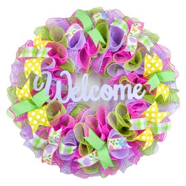 Door Wreaths for Spring Summer Purple - Year Round Wreath - Summer Welcome Door Decorations | Pink Lavender Yellow Green (Custom)
