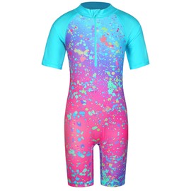 HUAANIUE Girls Swimwear Short 3-12Y Children Swimsuits UPF 50+ Summer Sunsuit Surfing Black Sportswear(BlueDot,10A)