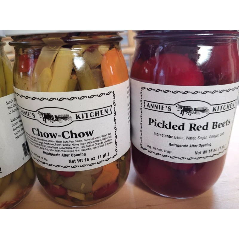 Annie's Kitchen Assorted pickled foods; Pickled red beets, Chow Chow,