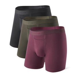 DAVID ARCHY Mens Underwear Breathable Moisture-Wicking Ultra-Soft Cotton Boxer briefs with Horizontal Fly 3 Pack（XL,Olive Green/Black/Dark Grape Purple）