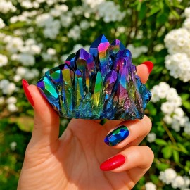 Rainbow Cluster Angel Aura Titanium Geode Quartz Crystal Healing Specimen Gift