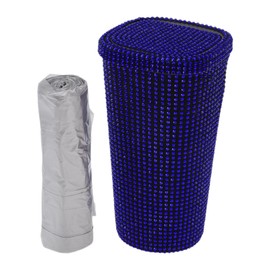 TUCKBOLD Auto Car Trash Can Durable Front Seats Trash Bin Blue 1 Pc 3.5" Length 3.5" Width 6.7" Height ABS Rhinestone